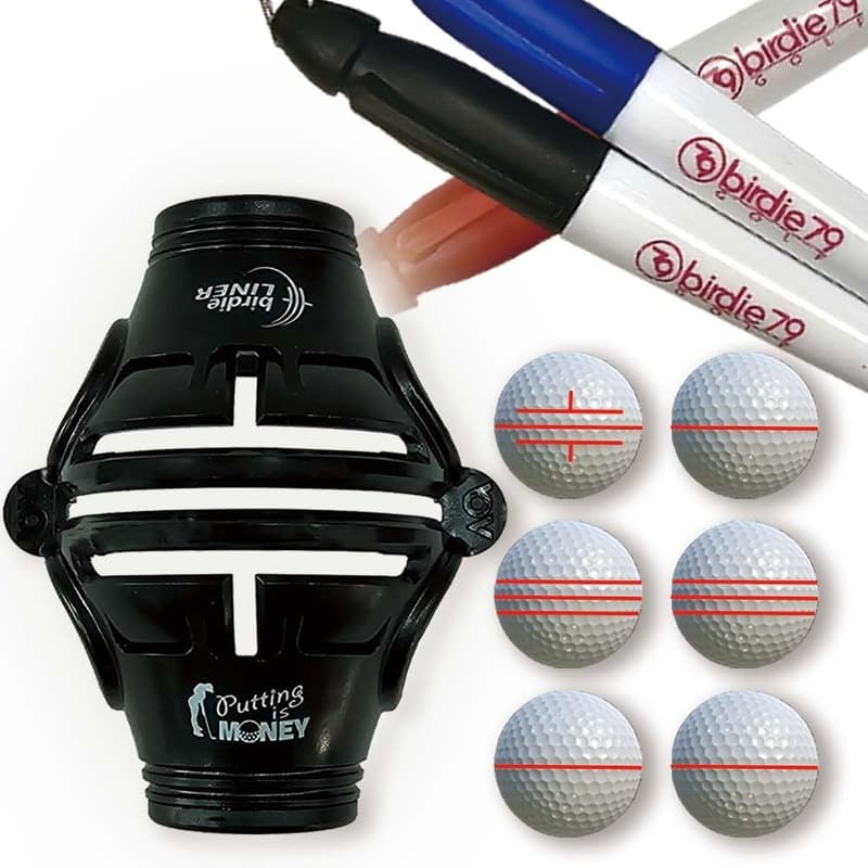 Natural Golf Ball Marker with 360° Triple-Line Stencil Set