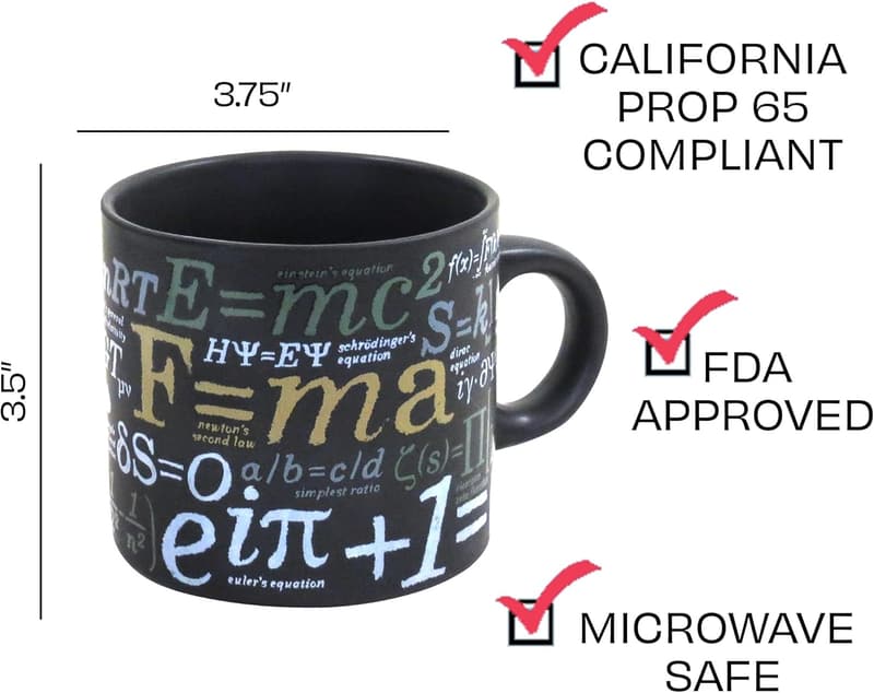 Math Mug with Famous Formulas - Fun Gift Box, 14oz