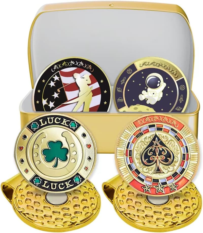 Golf Ball Markers Set with Hat Clips & Storage Box for Golfers