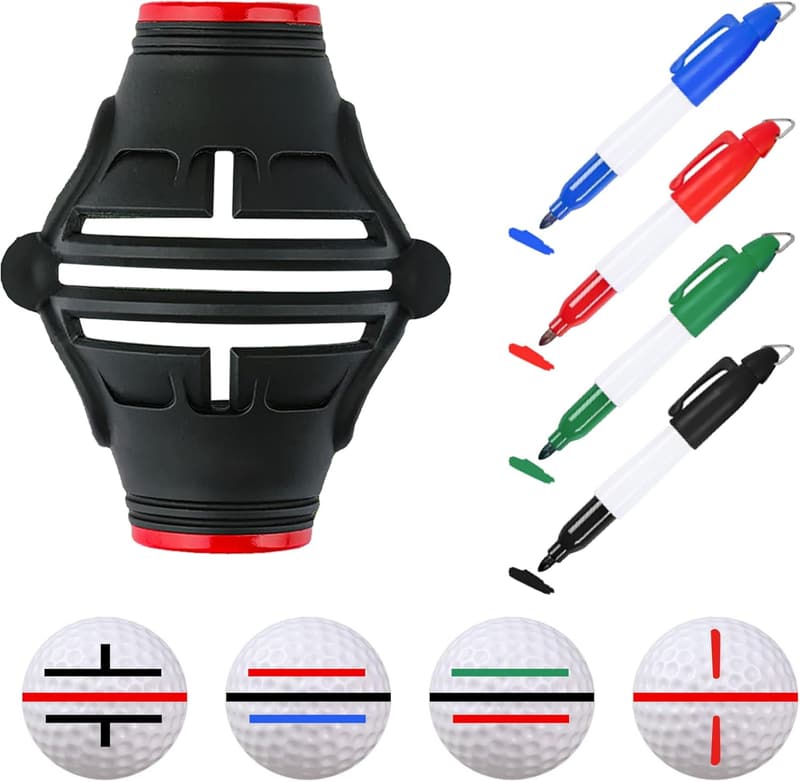 Golf Ball Marker Stencil Set with 4 Color Pens in Gift Box