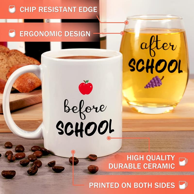 Funny Teacher Appreciation Mug & Glass Set for Back to School
