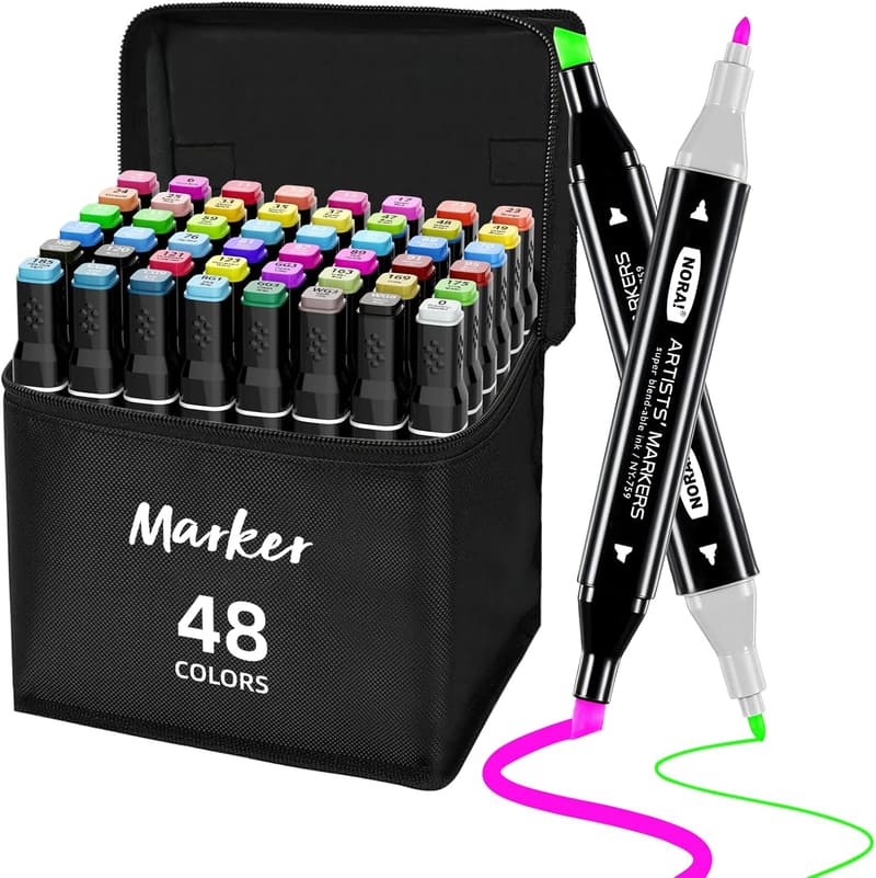 48-Color Dual Tip Alcohol Art Markers for Illustration & Card Making
