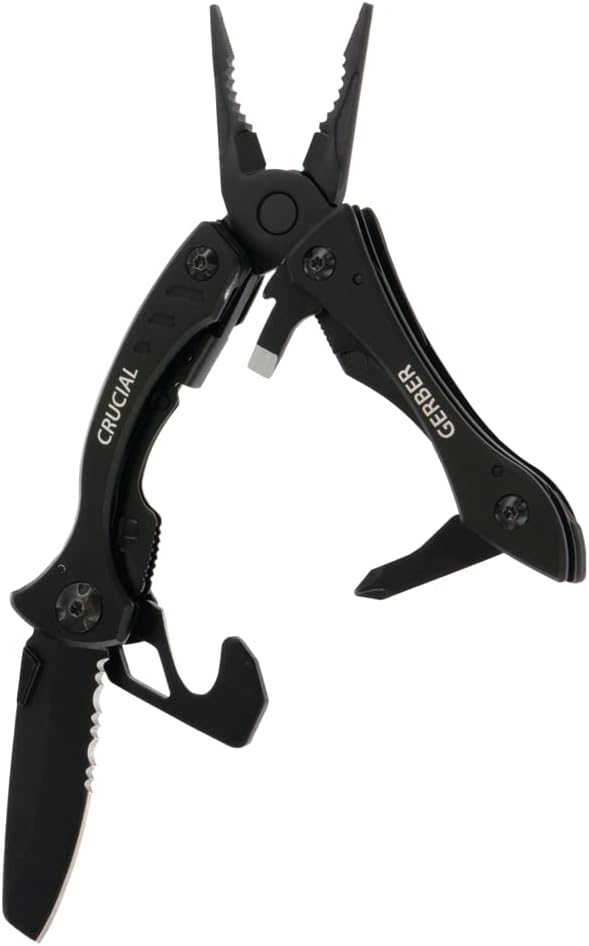 EDC Multitool Pocket Knife with Clip & Strap Cutter, Black