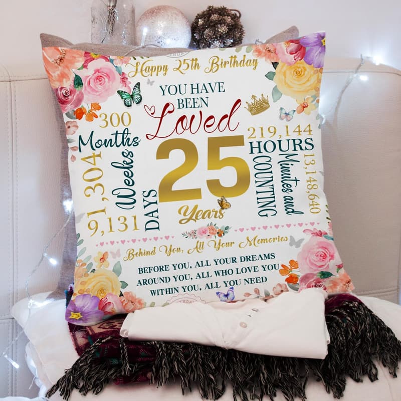 25th Birthday Throw Pillow Covers for Women - 18x18 Inch