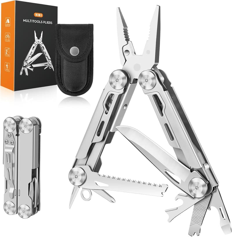 14-in-1 Stainless Steel Foldable Multitool for Camping & EDC