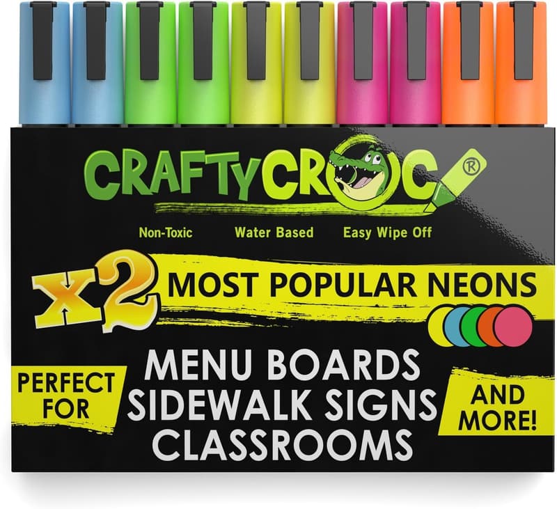 Neon Liquid Chalk Markers Set - 10 Pack for Blacklight Use