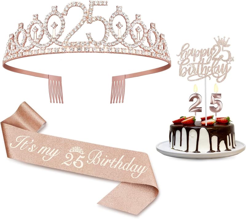 25th Birthday Decorations Set for Women - Rose Gold Party Supplies