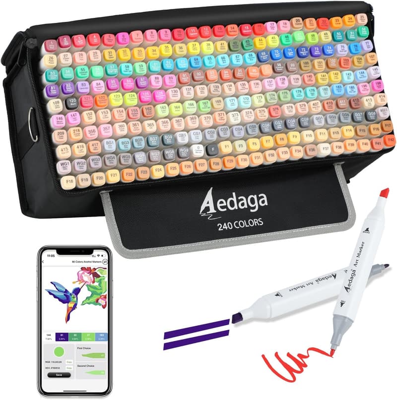 240-Color Dual Tip Alcohol Markers for Artists and Kids