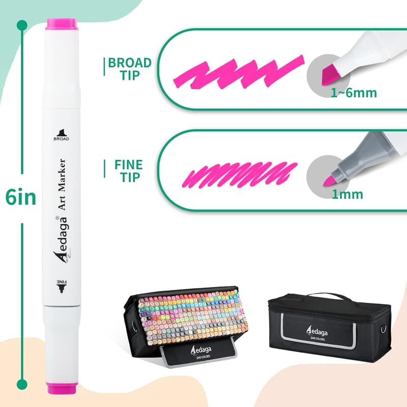 240-Color Dual Tip Alcohol Markers for Artists and Kids