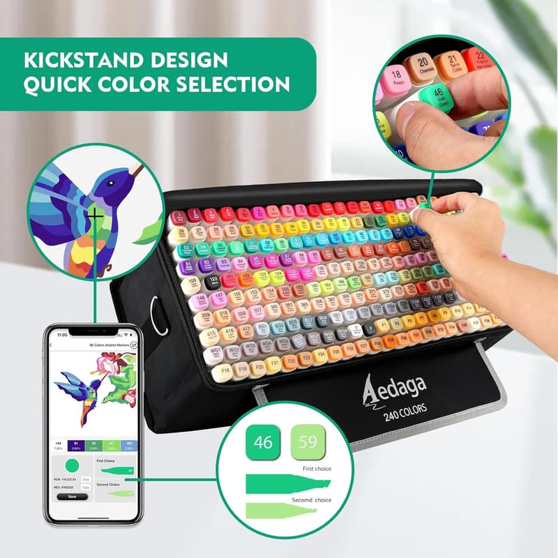 240-Color Dual Tip Alcohol Markers for Artists and Kids