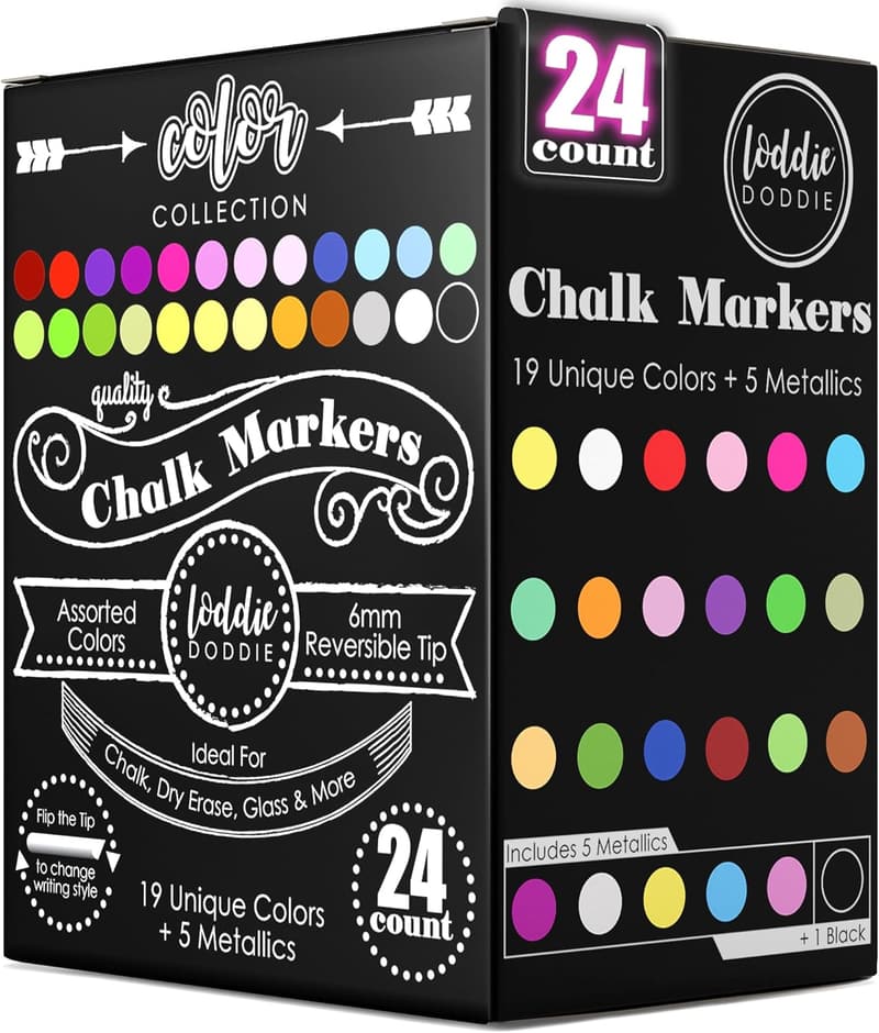 Liquid Chalk Markers (24-Pack) - Dust-Free Erasable Pens