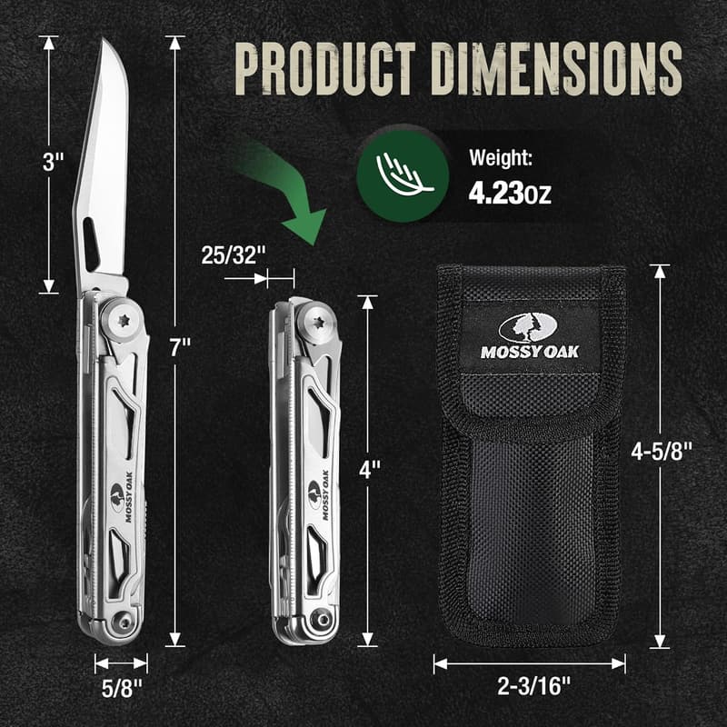 12-in-1 Stainless Steel Multitool Pocket Knife with Pouch