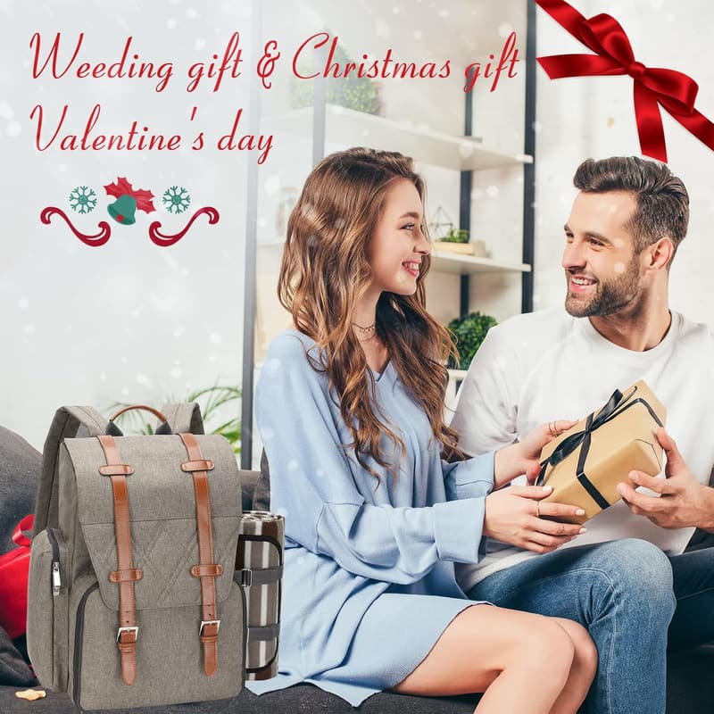 Picnic Backpack Set for 2 with Insulated Cooler & Blanket