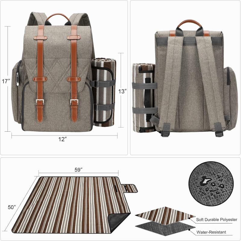 Picnic Backpack Set for 2 with Insulated Cooler & Blanket
