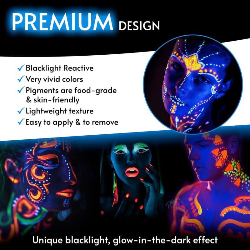 Glow in the Dark Crayons – 12 Pcs Neon UV Face & Body Paint