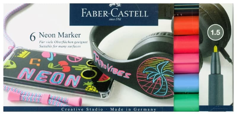 Faber-Castell 6 Neon Creative Markers for Multi-Surface Use