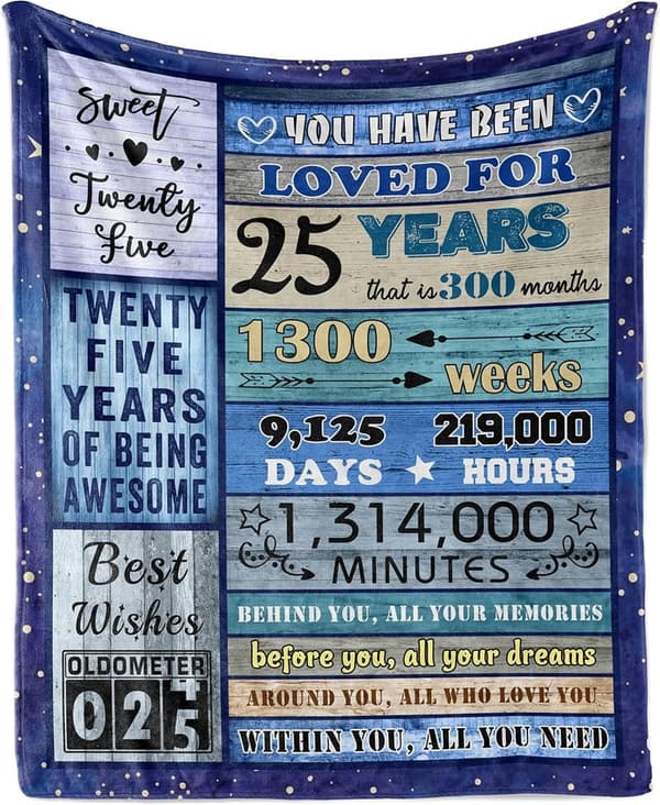 25th Birthday Blanket Gift for Women & Men, 60
