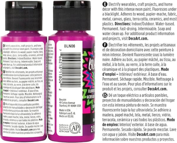 DecoArt Americana Black Light Neon Acrylic Paint Set, 6 Colors
