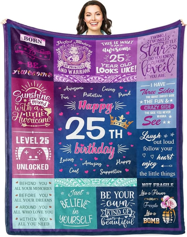 25th Birthday Blanket Gift for Women, 60
