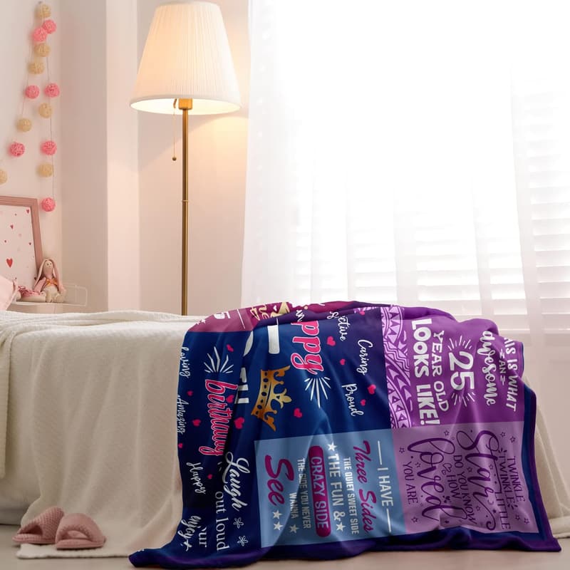 25th Birthday Blanket Gift for Women, 60
