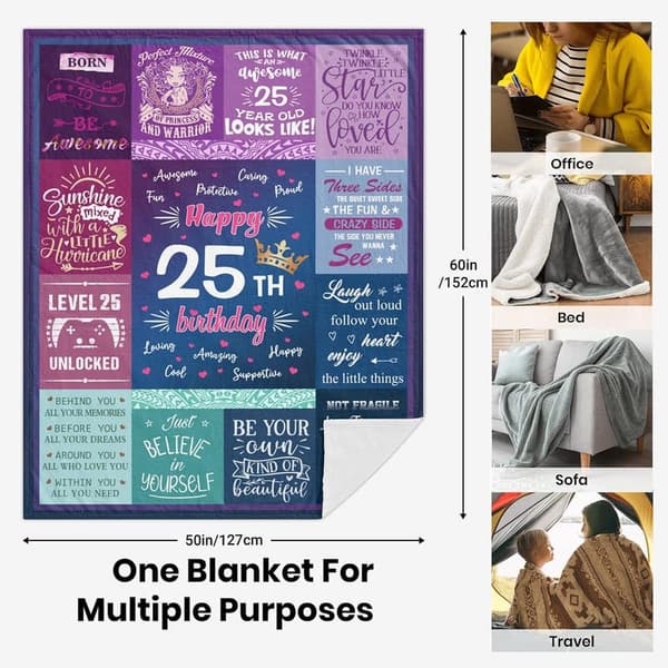 25th Birthday Blanket Gift for Women, 60