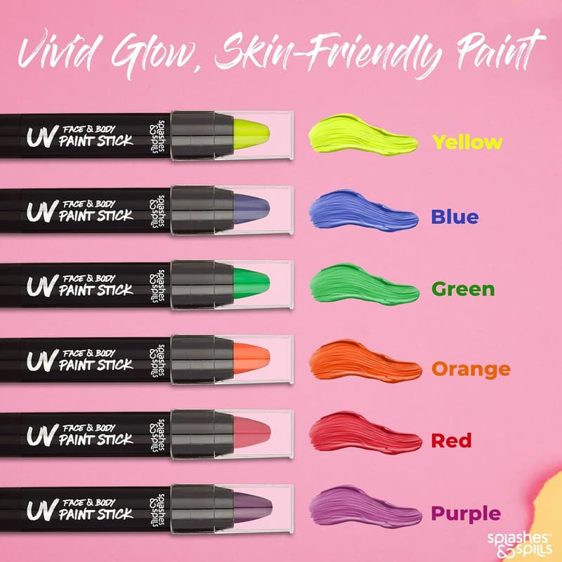 UV Face & Body Paint Sticks for Costumes & Cosplay (6 Colors)