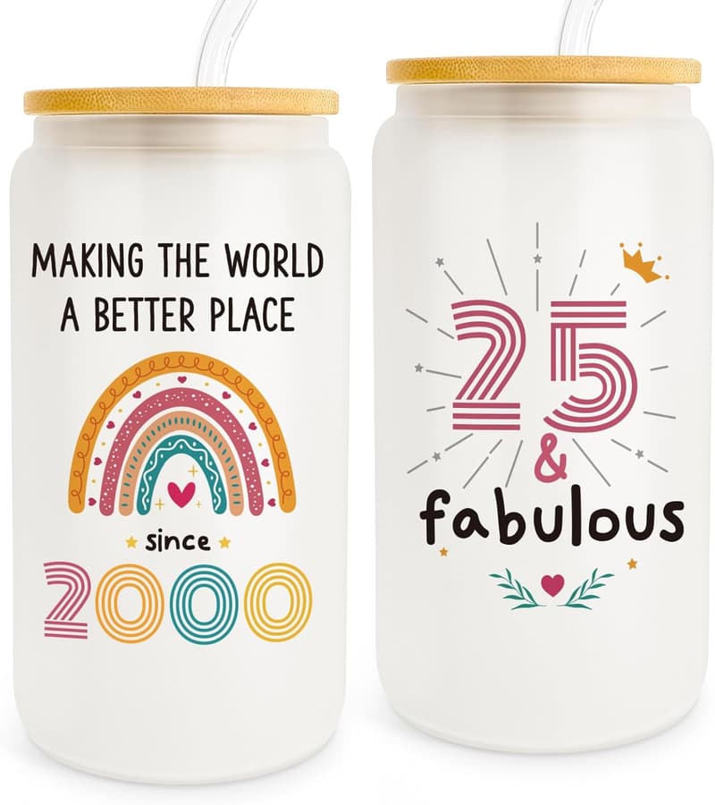 25th Birthday Glass Cup for Women - 16oz Gift