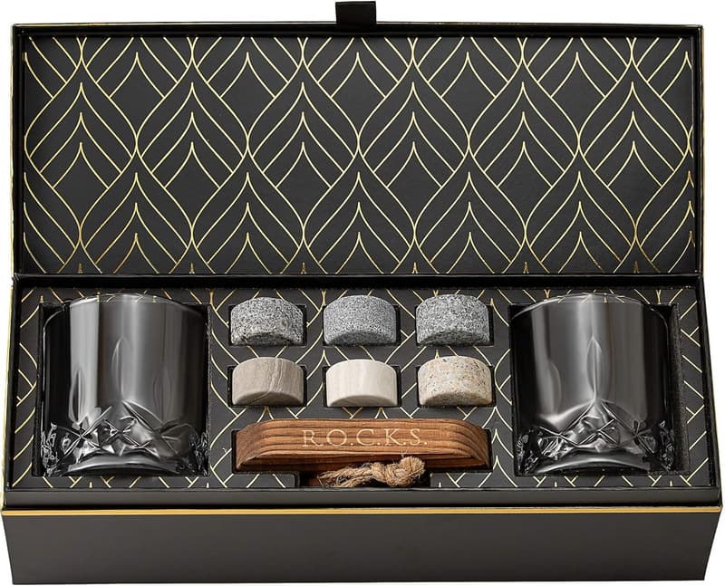 Whiskey Gift Set with 6 Granite Chilling Stones & 2 Tumblers
