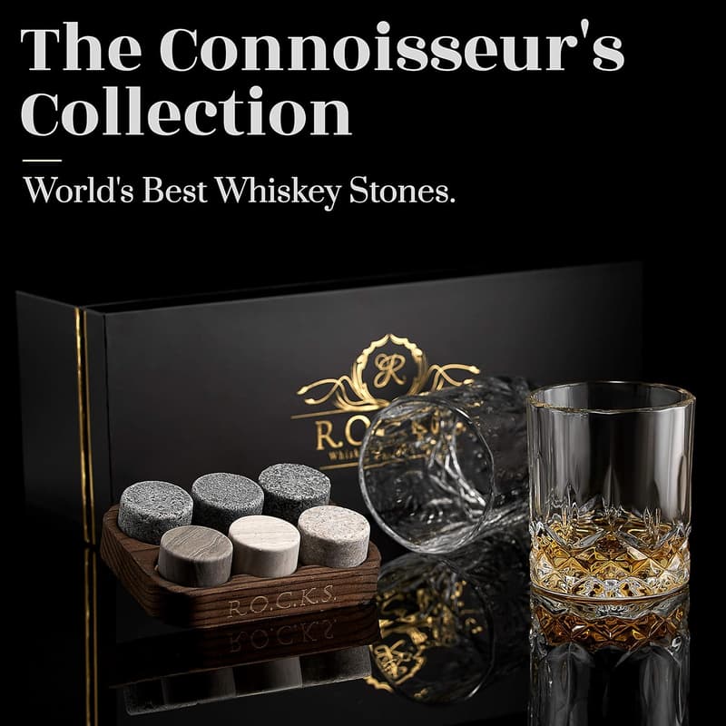 Whiskey Gift Set with 6 Granite Chilling Stones & 2 Tumblers