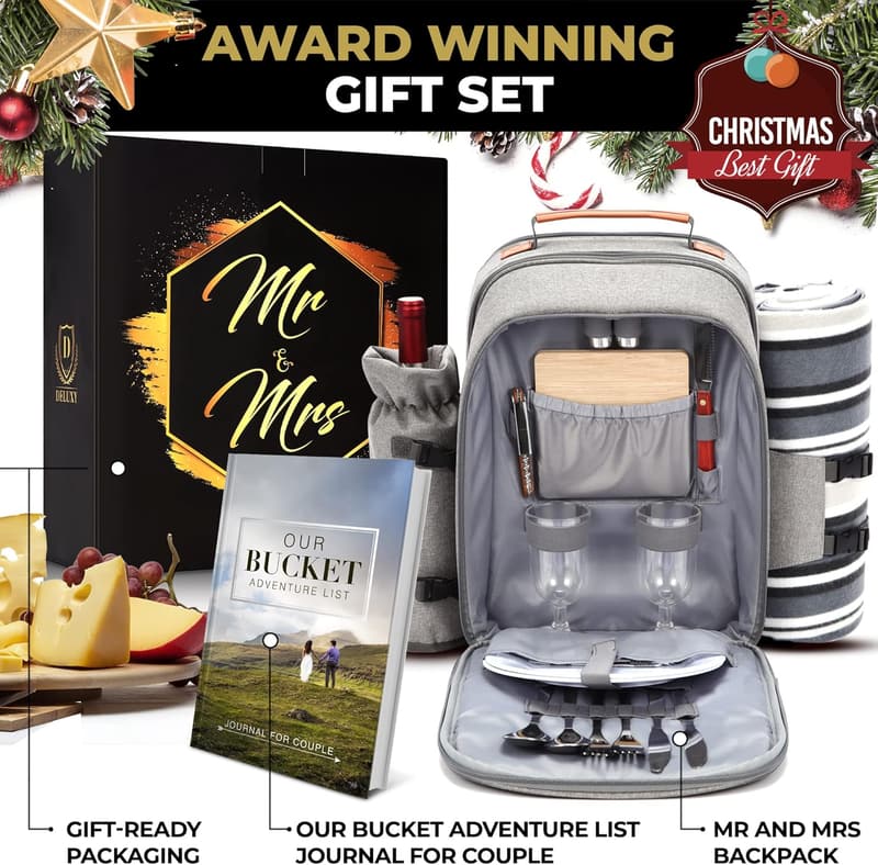 Wedding Gifts: Mr and Mrs Insulated Picnic Backpack for 2