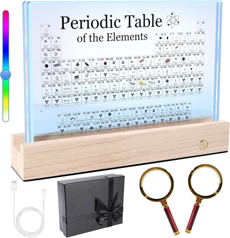 Periodic Table with Real Elements, LED Stand & Magnifier