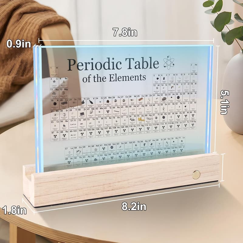 Periodic Table with Real Elements, LED Stand & Magnifier