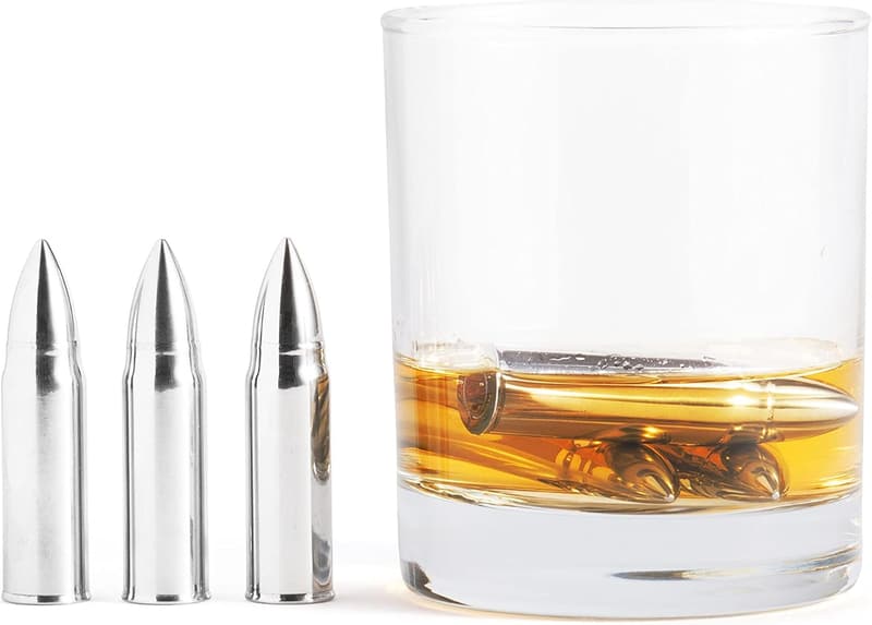 Stainless Steel Whiskey Stone Set with Case - 6 Ammo Shapes