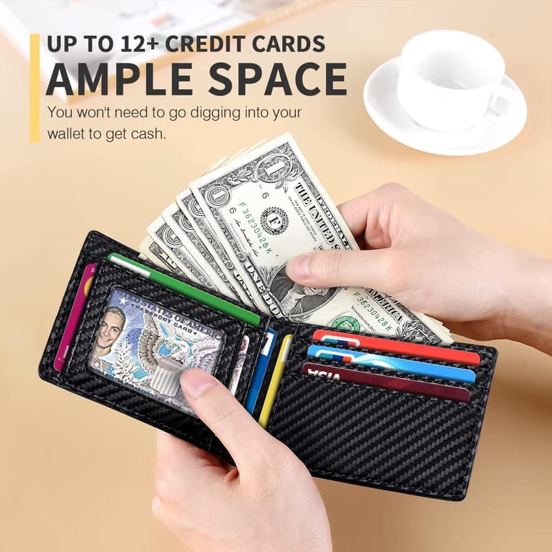Men's Slim Leather RFID Wallet with 11 Card Slots