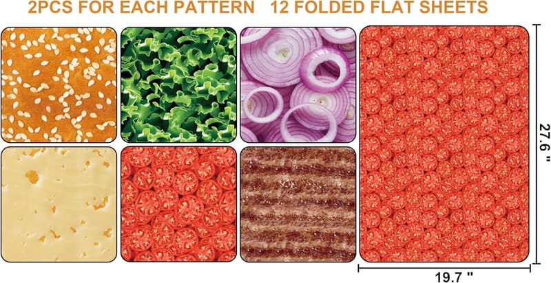 Burger Wrapping Paper Set - 12 Sheets for Birthdays & Holidays