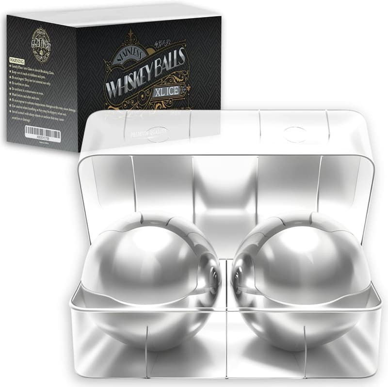XXL 55mm Stainless Steel Whiskey Balls with Freezer Tray