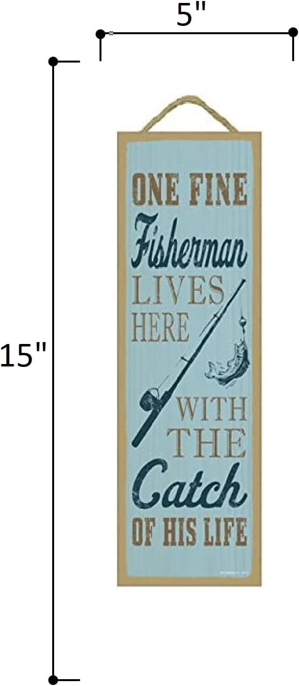 Fisherman Wood Plaque Sign with Fishing Rod & Fish Image