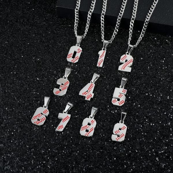 Baseball Number Necklace for Men - Gold Plated Stainless Steel