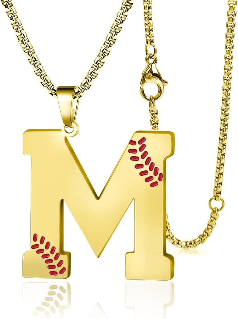 Baseball Initial Necklace for Athletes - Stainless Steel Pendant