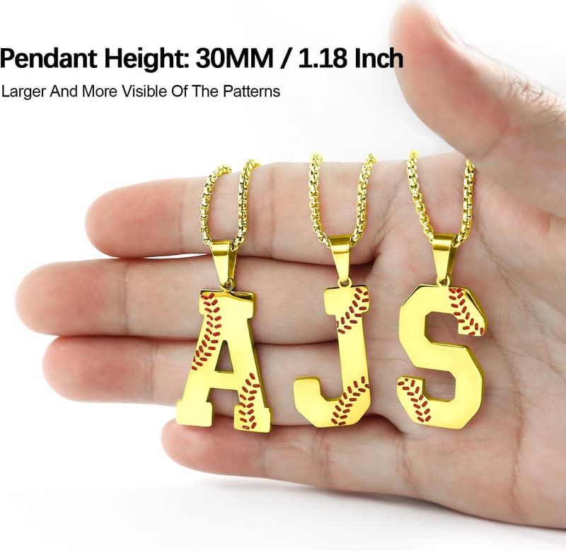 Baseball Initial Necklace for Athletes - Stainless Steel Pendant