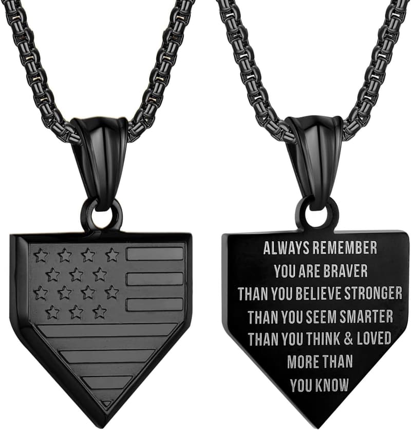 Personalized USA Flag Baseball Pendant Necklace for Men