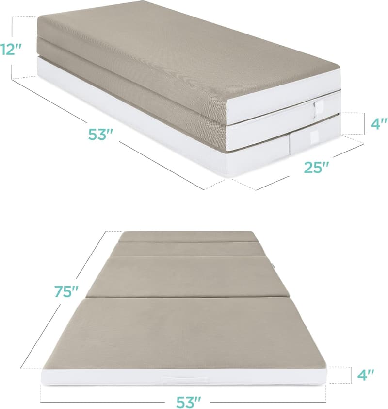 Portable Tri-Fold Foam Mattress for Camping & Guests - Taupe