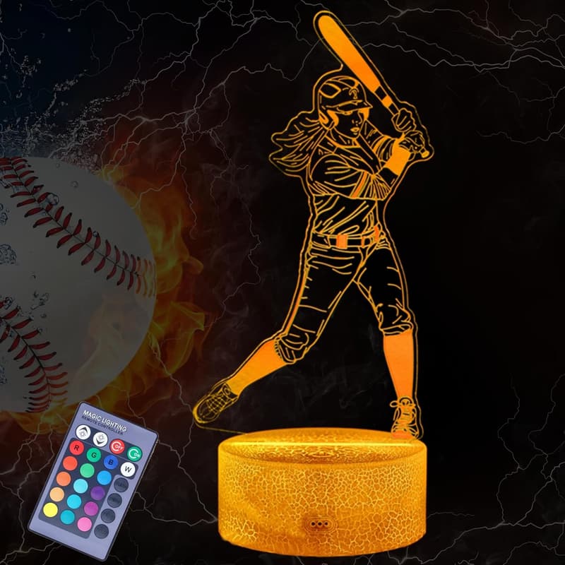 3D Softball Night Light with Remote - Color Changing Lamp for Girls