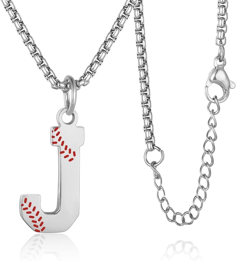 Personalized Baseball Initial Necklace for Men - Stainless Steel