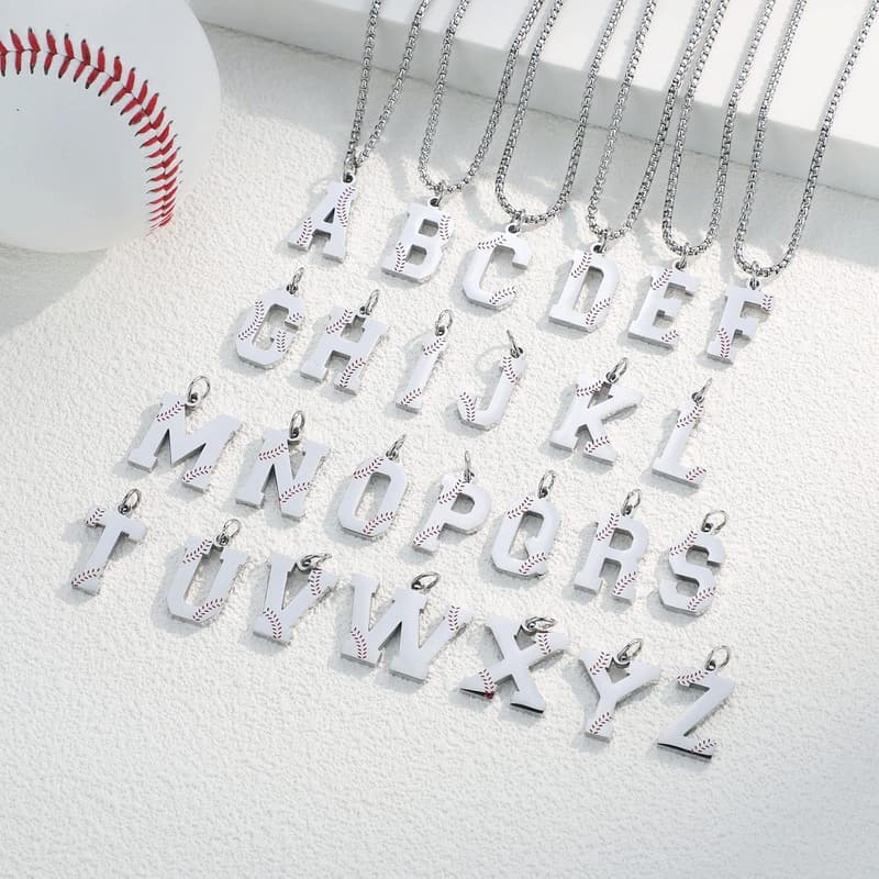 Personalized Baseball Initial Necklace for Men - Stainless Steel