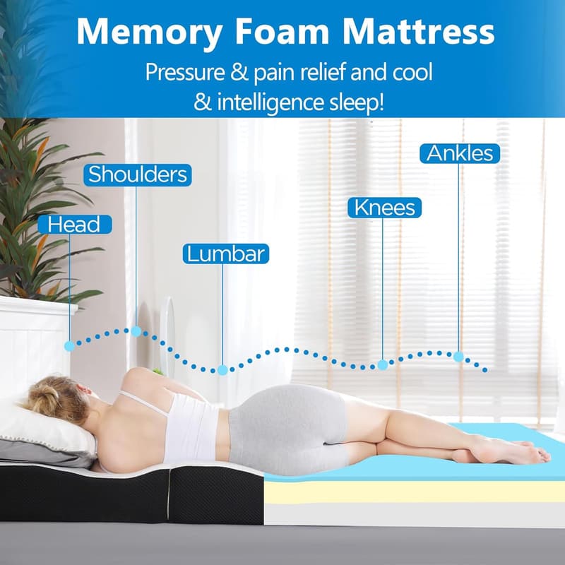 Tri-fold Memory Foam Mattress Topper for Dorm & Camping, 6