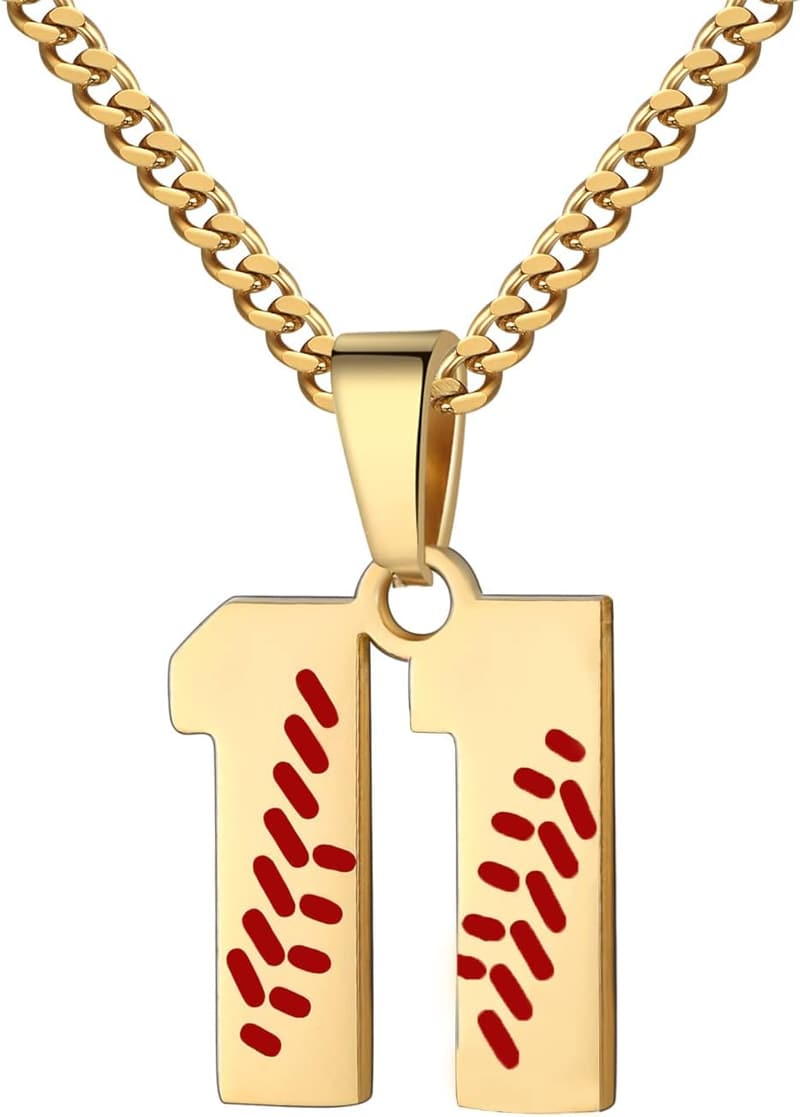 Baseball Number Necklace for Men - Gold Plated Stainless Steel