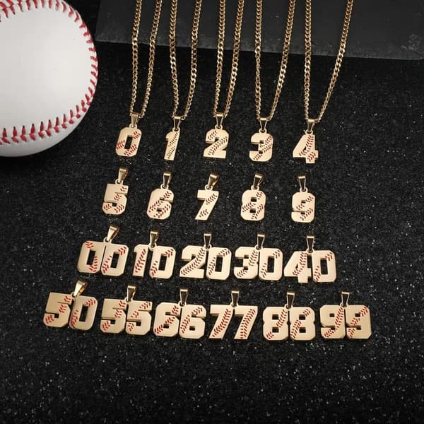 Baseball Number Necklace for Men - Gold Plated Stainless Steel