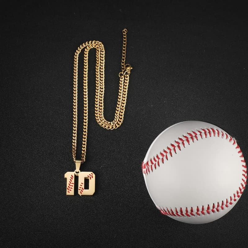 Baseball Number Necklace for Men - Gold Plated Stainless Steel