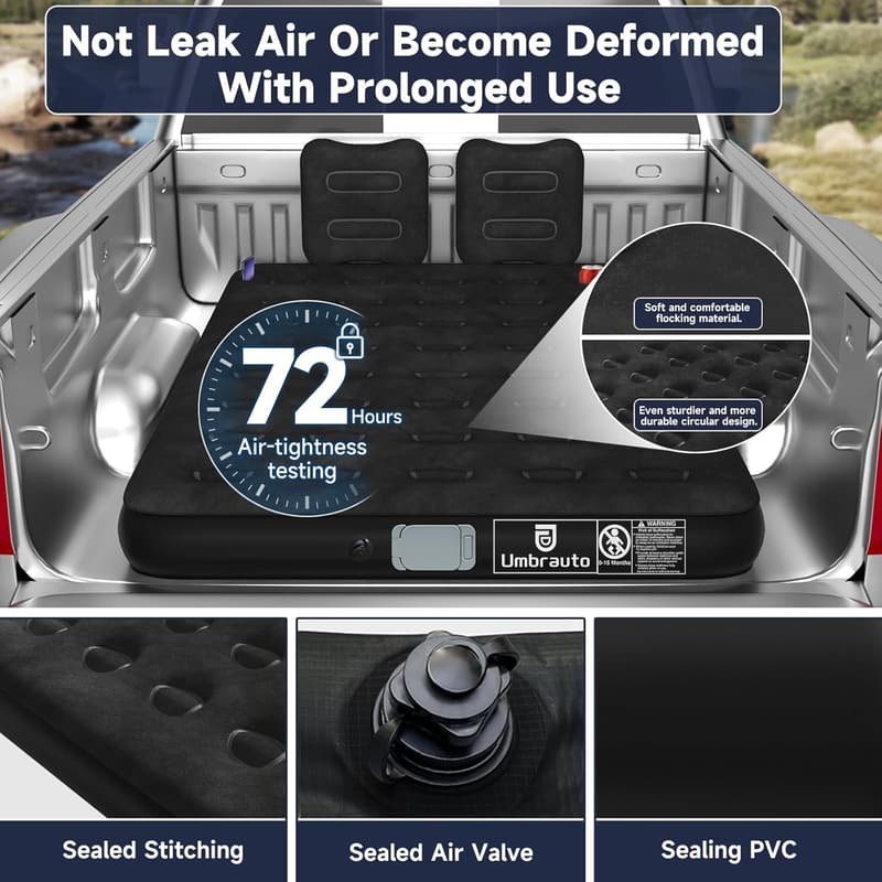 Pickup Truck Air Mattress with Rechargeable Pump for Outdoor Use